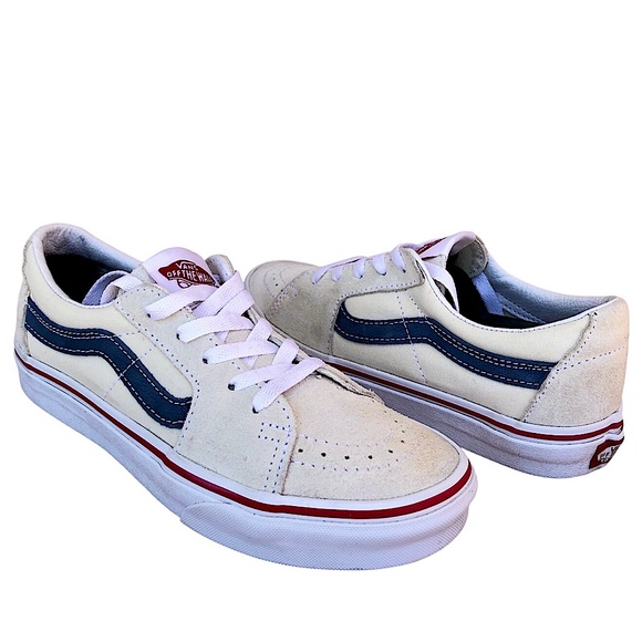 Vans Unisex Suede Canvas Classic Ivory Blue SK8-Low Sneakers Shoes W 7 / M 5.5 - Picture 1 of 14